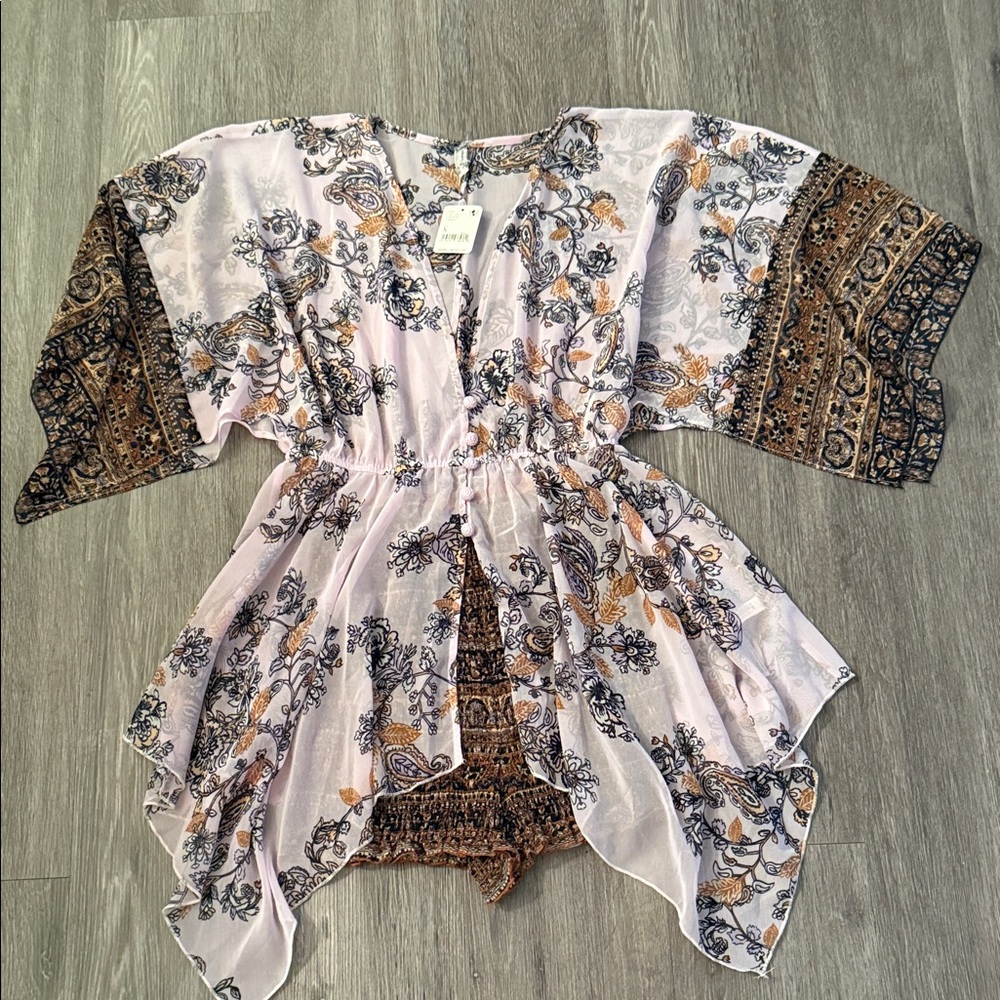 Free People Floral Tunic and shorts in Pink and Brown -size small